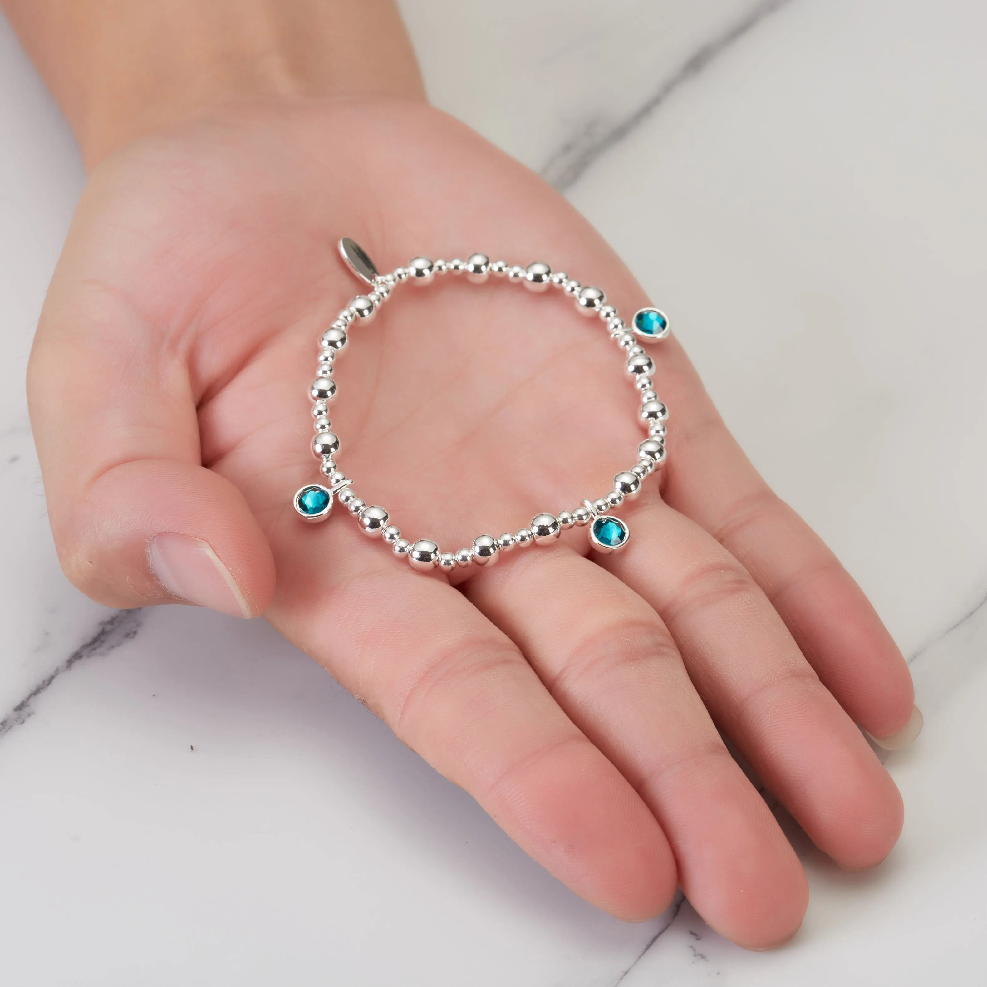 December (Blue Topaz) Birthstone Stretch Charm Bracelet with Quote Gift Box