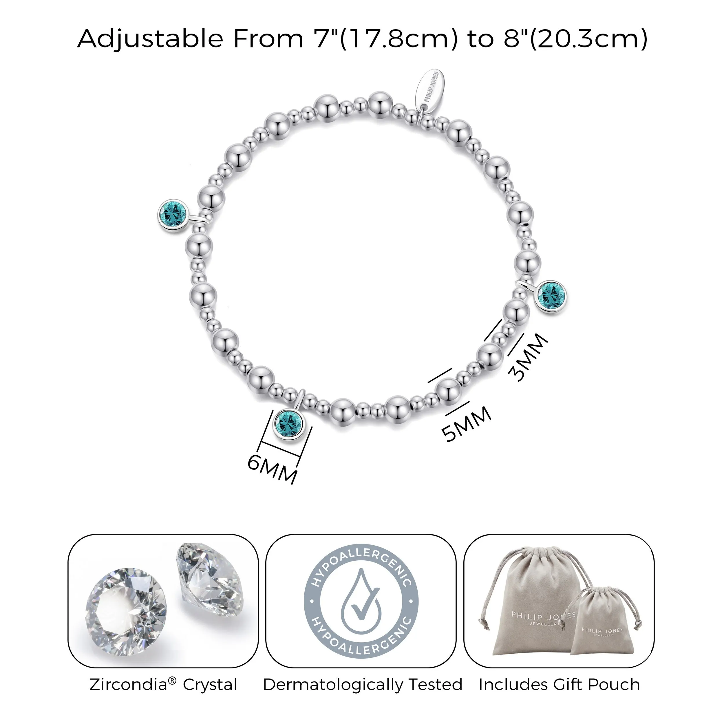 December (Blue Topaz) Birthstone Stretch Charm Bracelet with Quote Gift Box