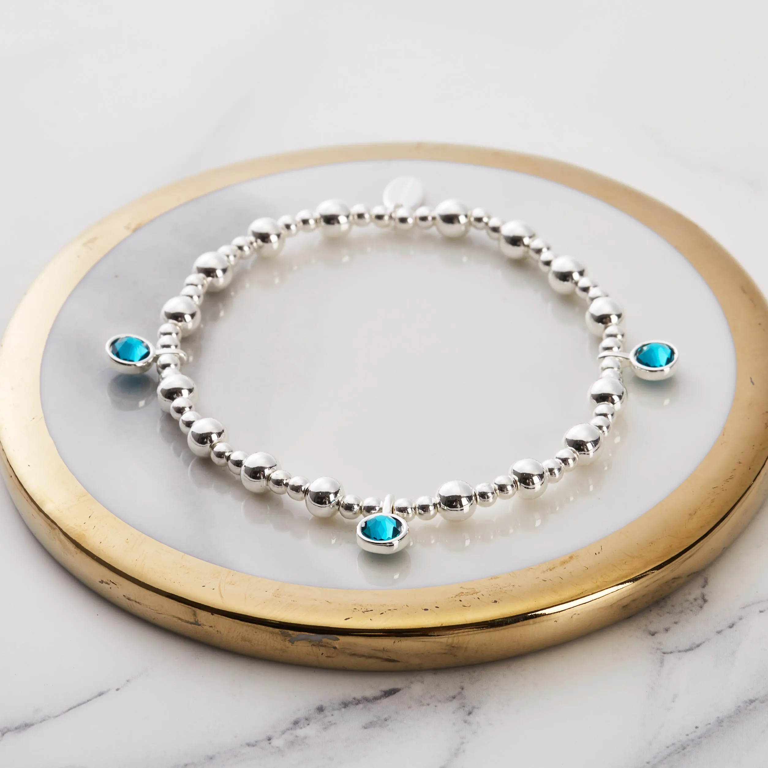 December (Blue Topaz) Birthstone Stretch Charm Bracelet with Quote Gift Box