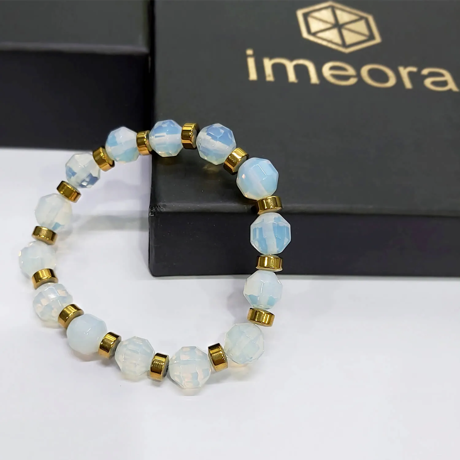 Diamond Cut Opal With Golden Hematite Natural Stone Bracelet