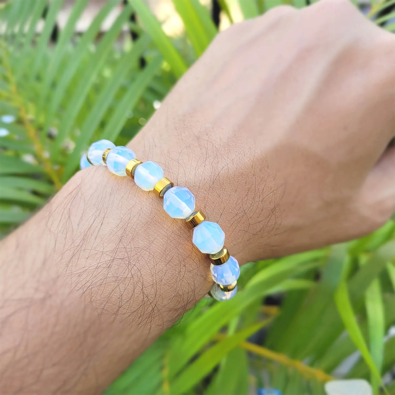 Diamond Cut Opal With Golden Hematite Natural Stone Bracelet