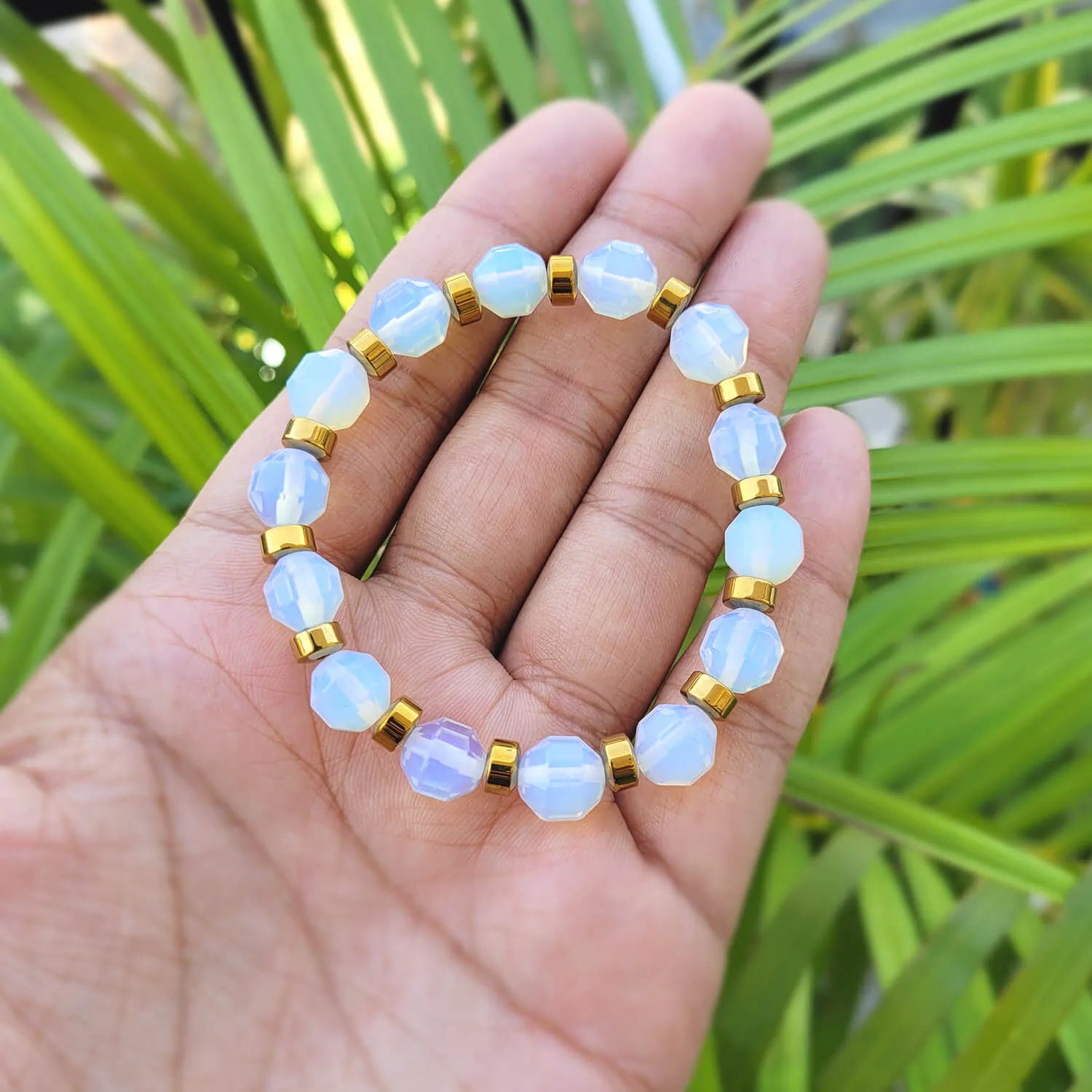 Diamond Cut Opal With Golden Hematite Natural Stone Bracelet