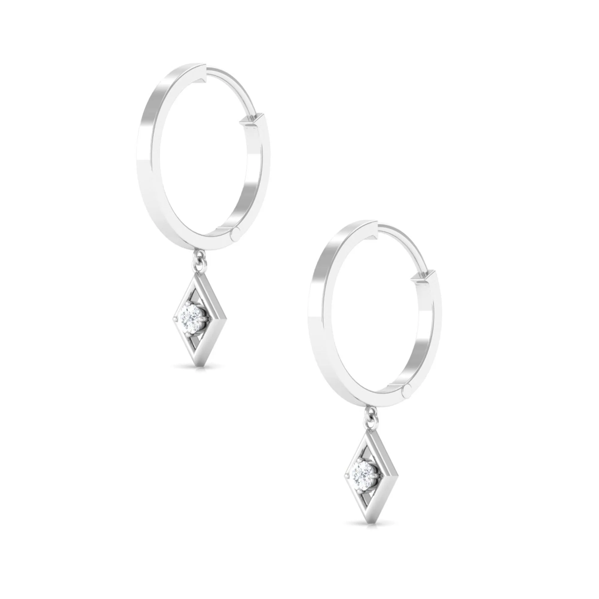 Diamond Drop Hoop Earrings in Geometric Design