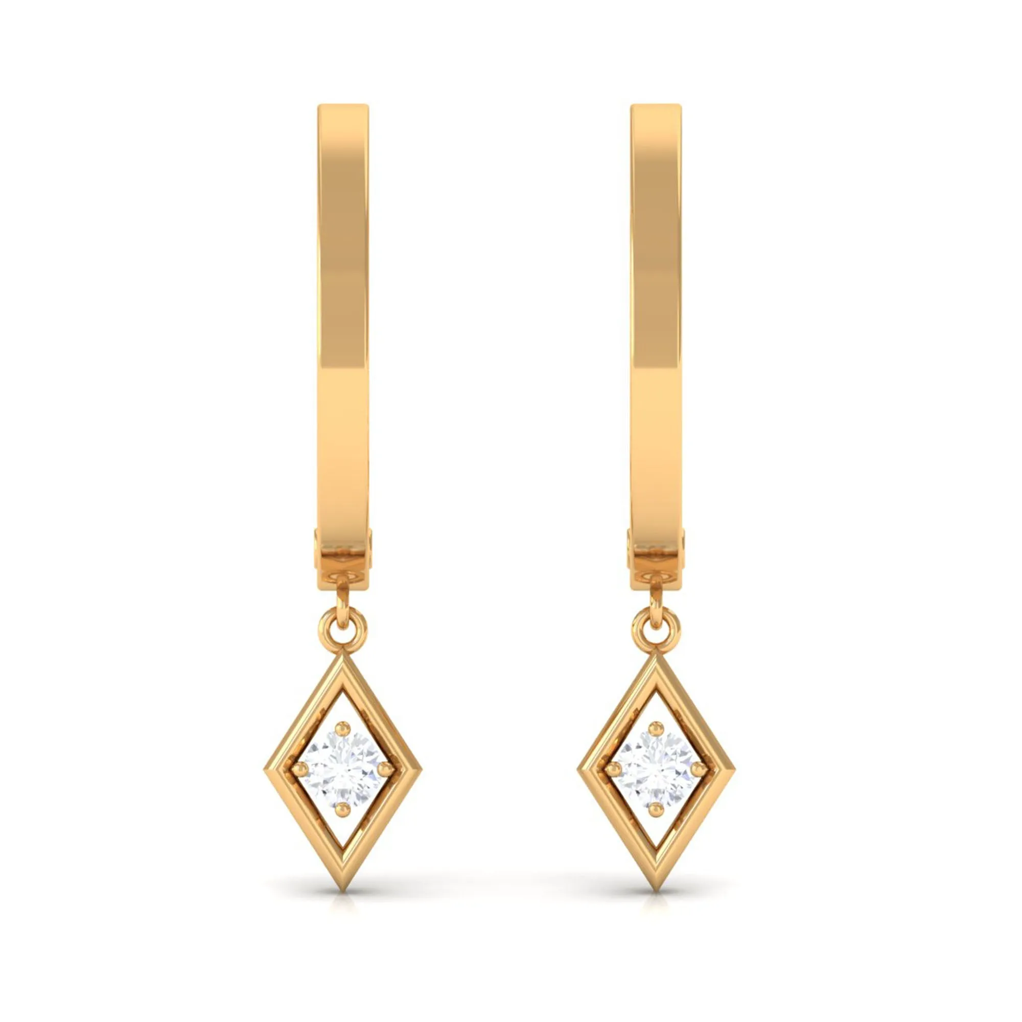 Diamond Drop Hoop Earrings in Geometric Design