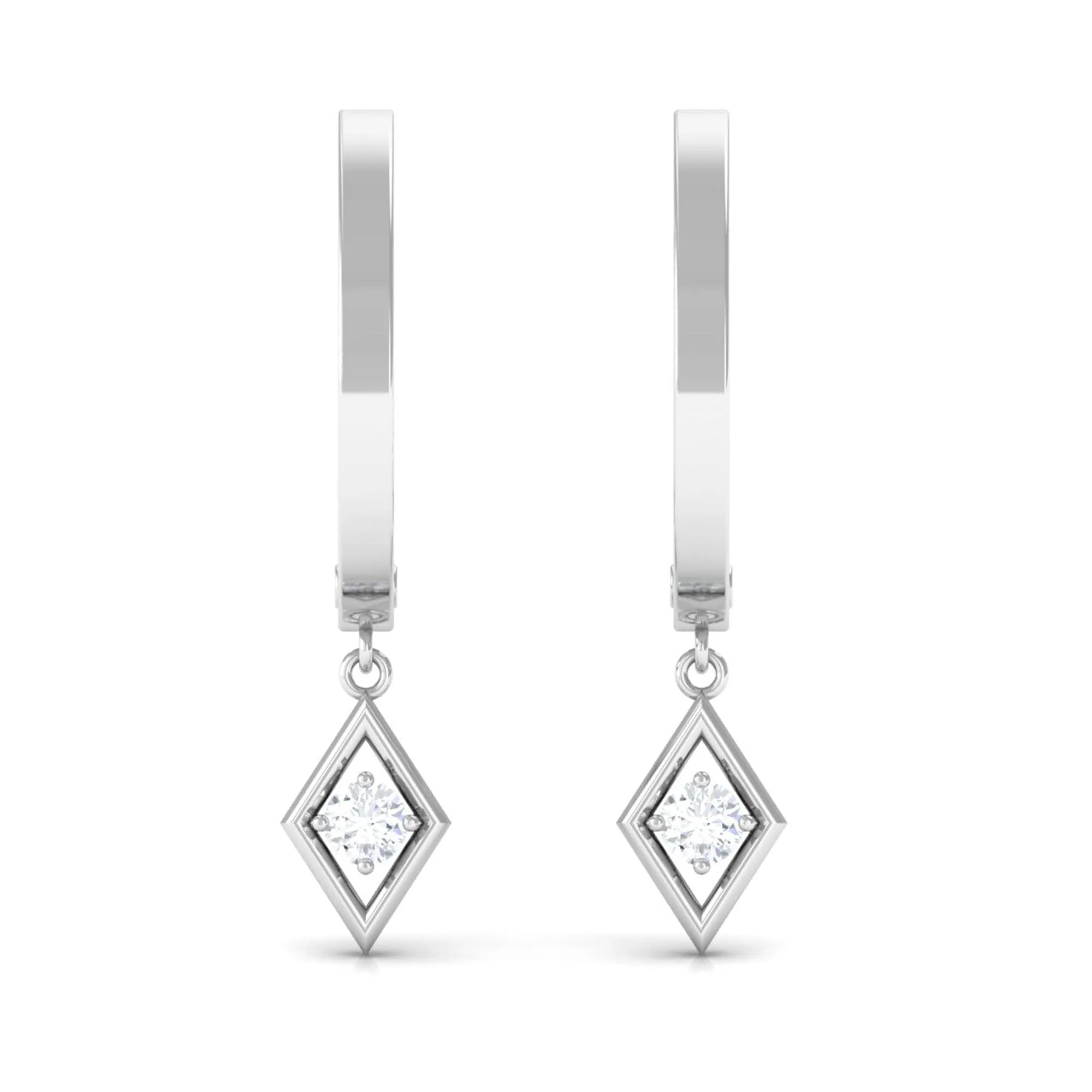 Diamond Drop Hoop Earrings in Geometric Design