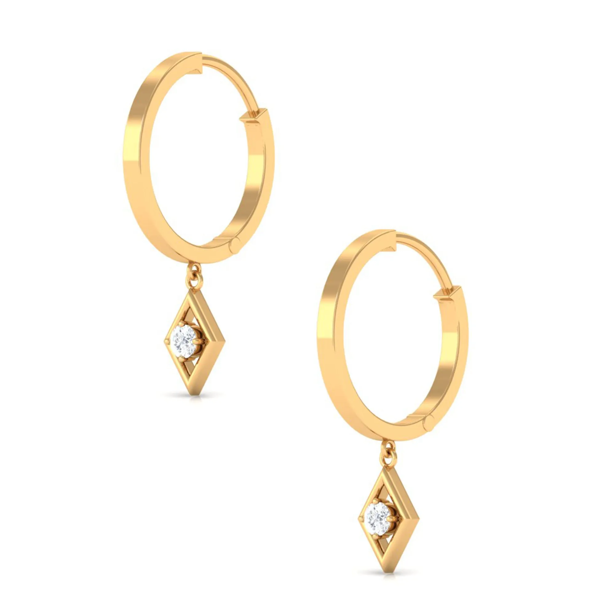 Diamond Drop Hoop Earrings in Geometric Design