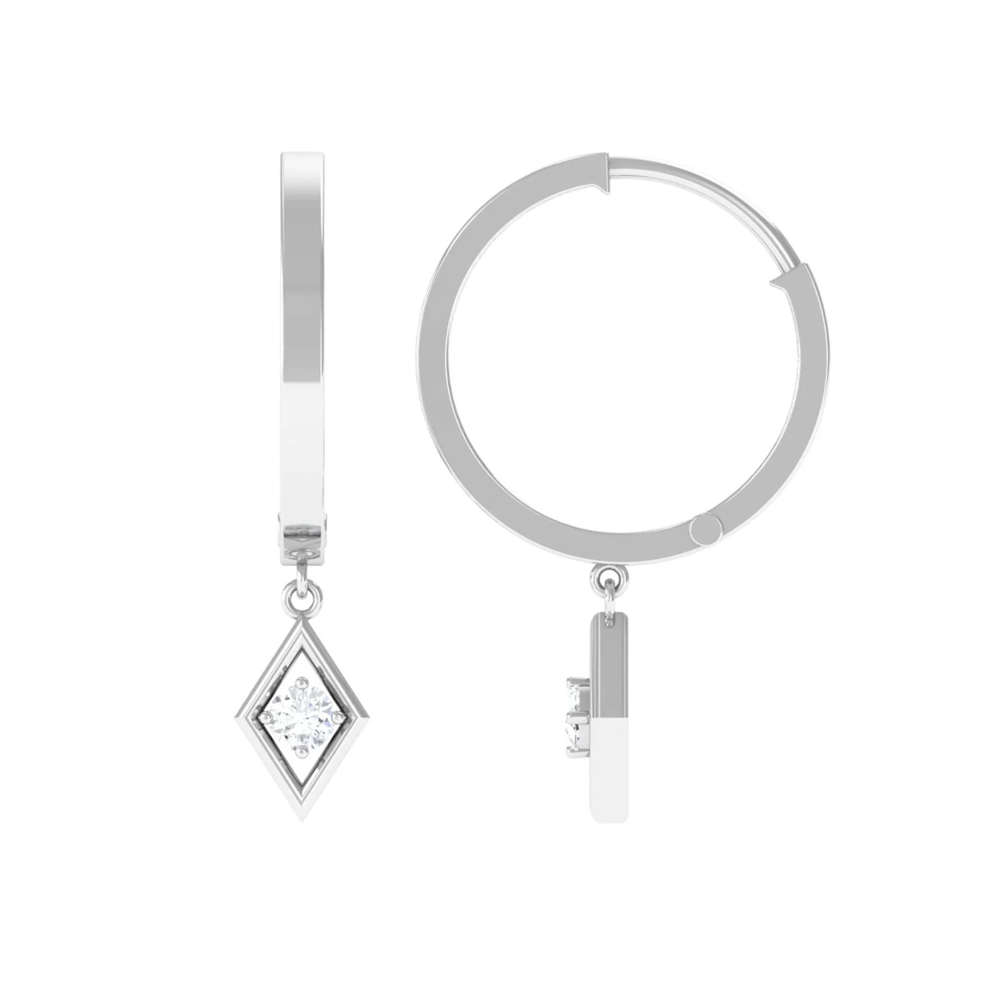 Diamond Drop Hoop Earrings in Geometric Design