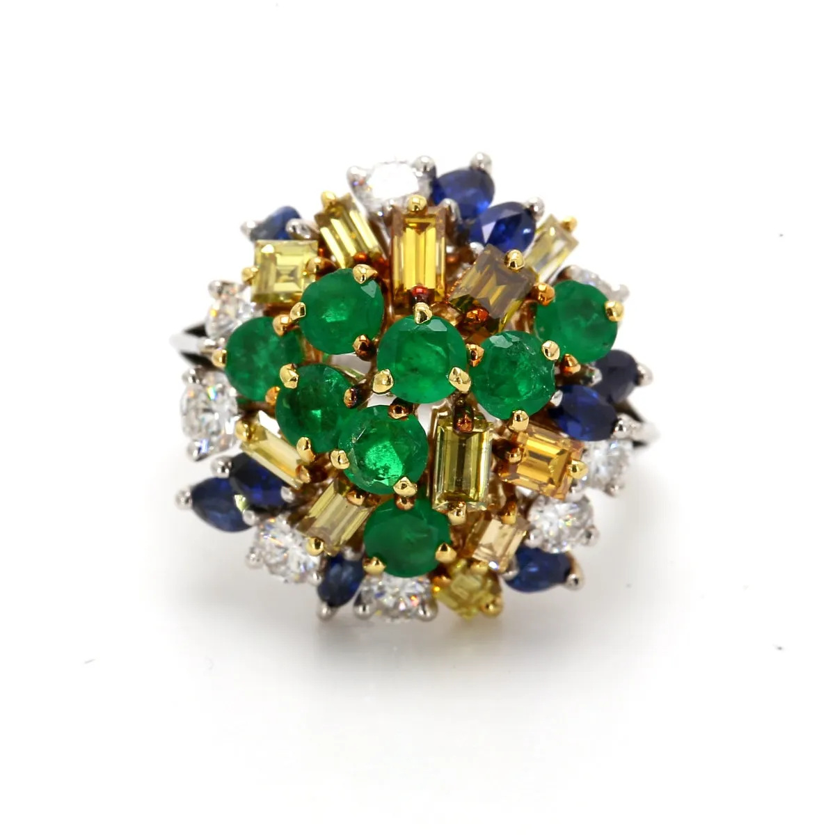 Diamond, Emerald, and Sapphire Cocktail Ring