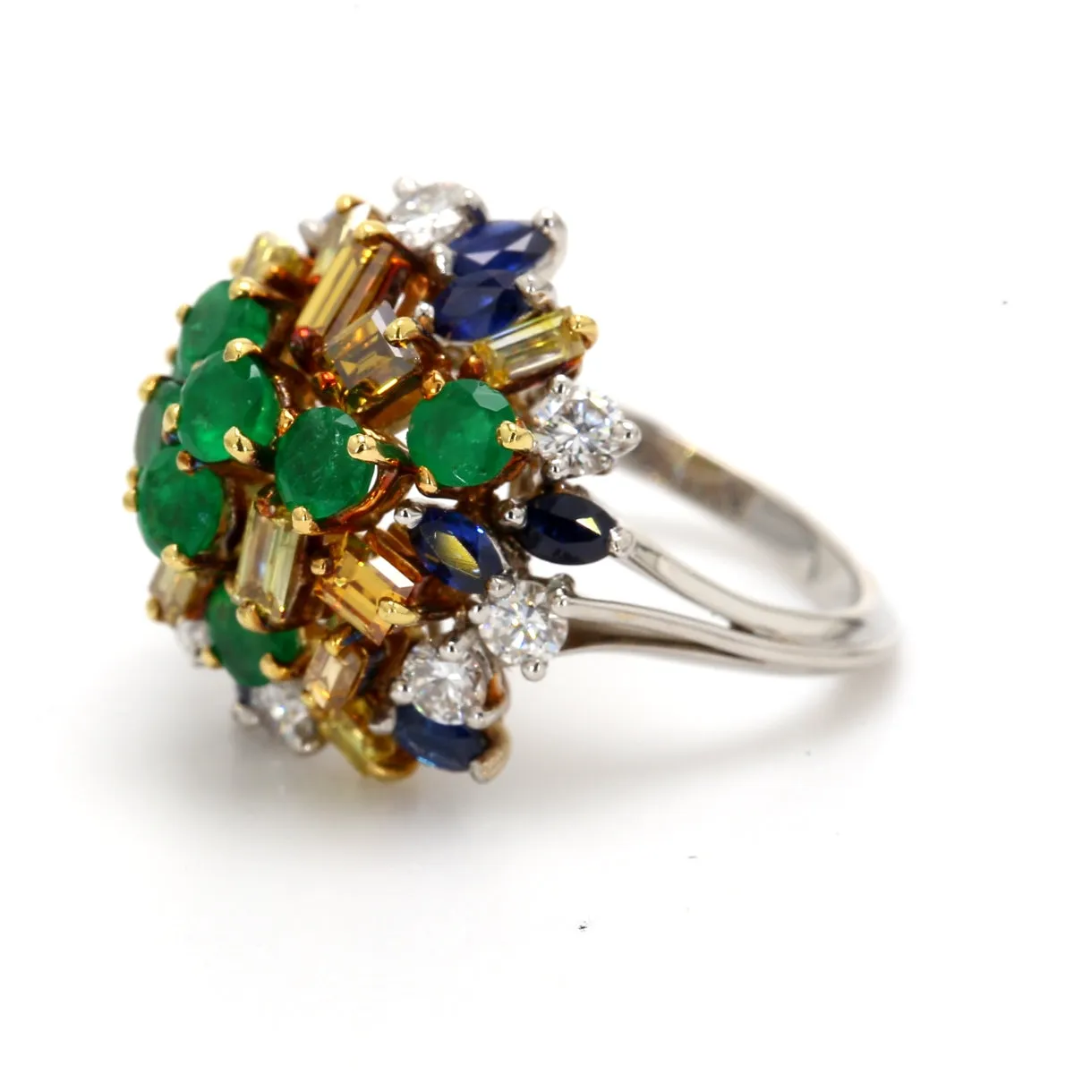 Diamond, Emerald, and Sapphire Cocktail Ring