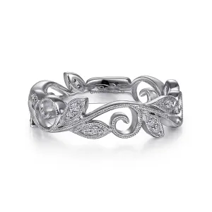 Diamond Floral Stackable Band in 14K White Gold