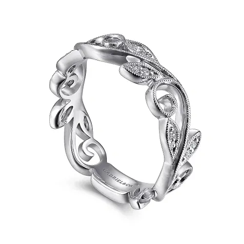 Diamond Floral Stackable Band in 14K White Gold