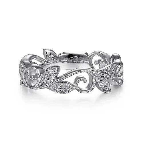 Diamond Floral Stackable Band in 14K White Gold