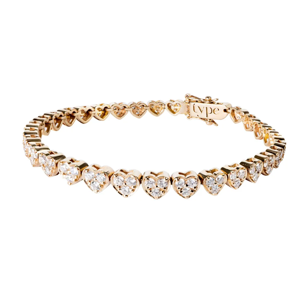 Diamond Heart Tennis Bracelet with Pink Opal Accent