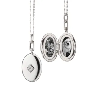 Diamond Sterling Silver Oval Locket Necklace