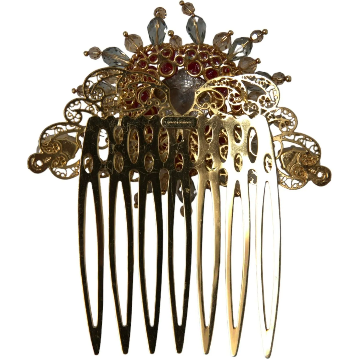 Dolce & Gabbana Gold Brass Crystal Heart Women Hair Comb