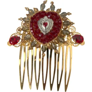 Dolce & Gabbana Gold Brass Crystal Heart Women Hair Comb