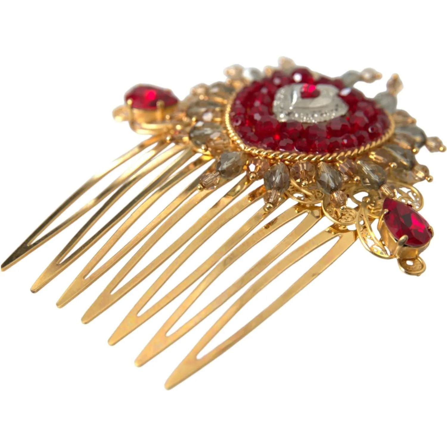 Dolce & Gabbana Gold Brass Crystal Heart Women Hair Comb