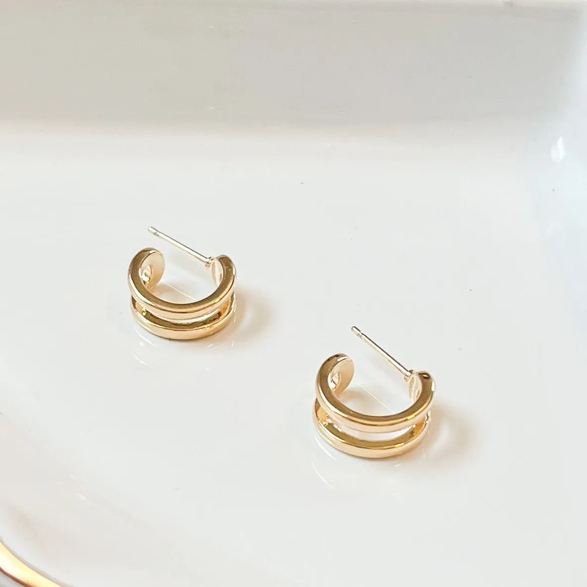 Double Sun Ray Gold Huggie Hoop Earrings