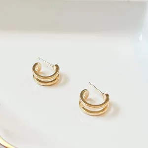 Double Sun Ray Gold Huggie Hoop Earrings