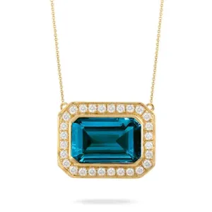 Doves 18K Yellow Gold London Blue Topaz and Diamond Necklace