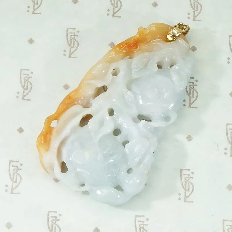 Dragon and Persimmons Carved Jade Pendant