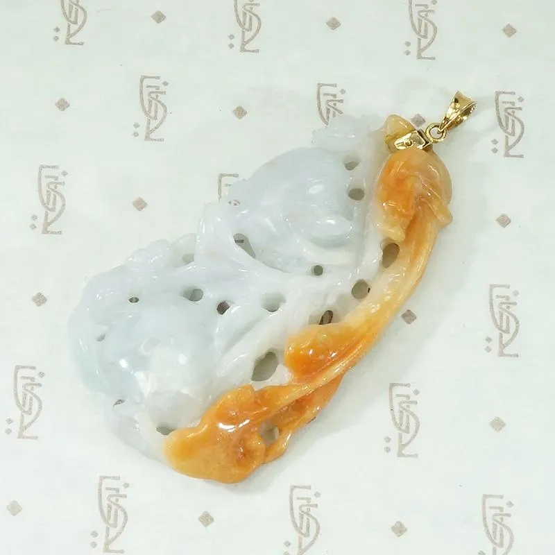 Dragon and Persimmons Carved Jade Pendant