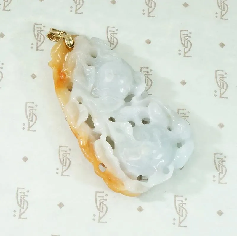 Dragon and Persimmons Carved Jade Pendant