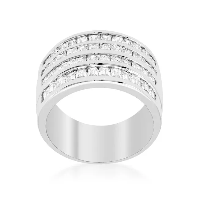 Edmee 4 Row Silver CZ Wide Band Ring | 5ct