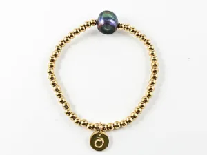 Elegant Casual Grey Pearl Gold Beads Steel Bracelet