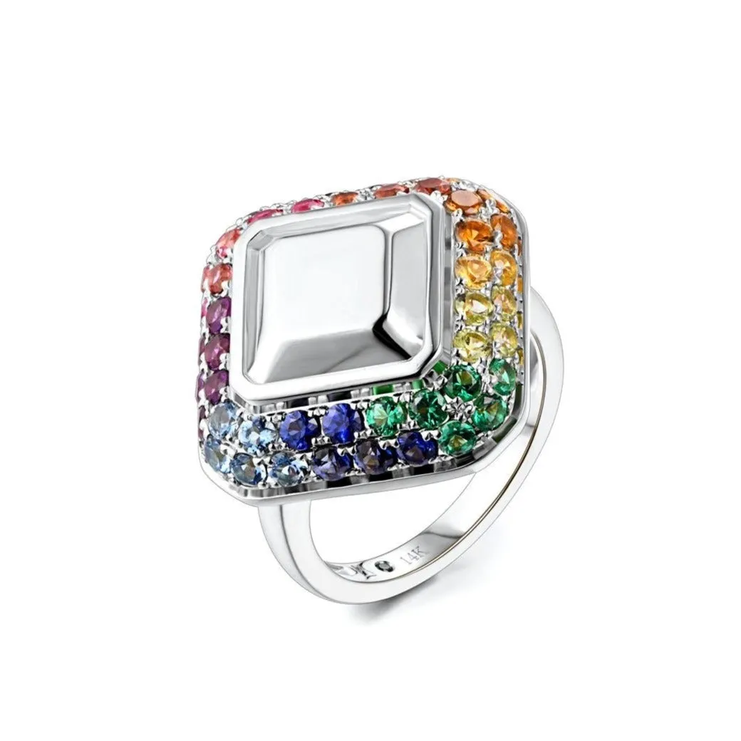 Emerald Cut Goldstone™ Multicolor Cocktail Ring