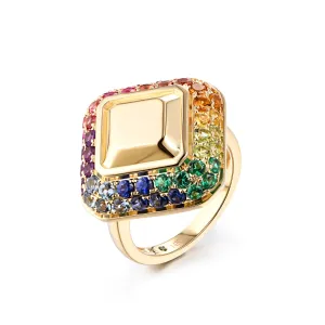 Emerald Cut Goldstone™ Multicolor Cocktail Ring