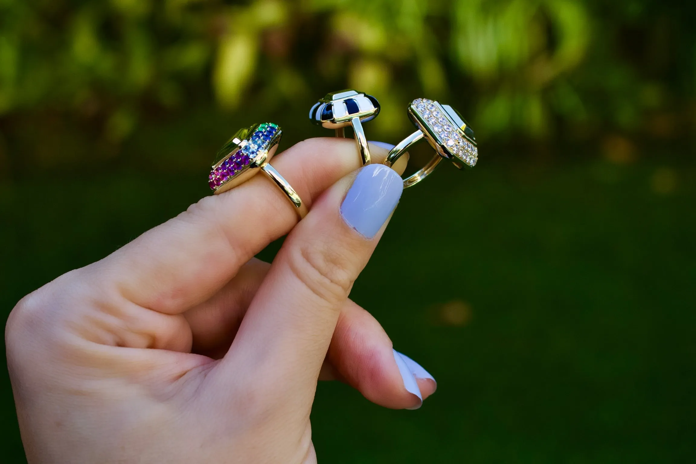 Emerald Cut Goldstone™ Multicolor Cocktail Ring