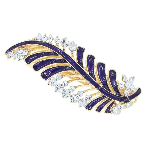 Enamel Leaf Barrette with Rhinestones