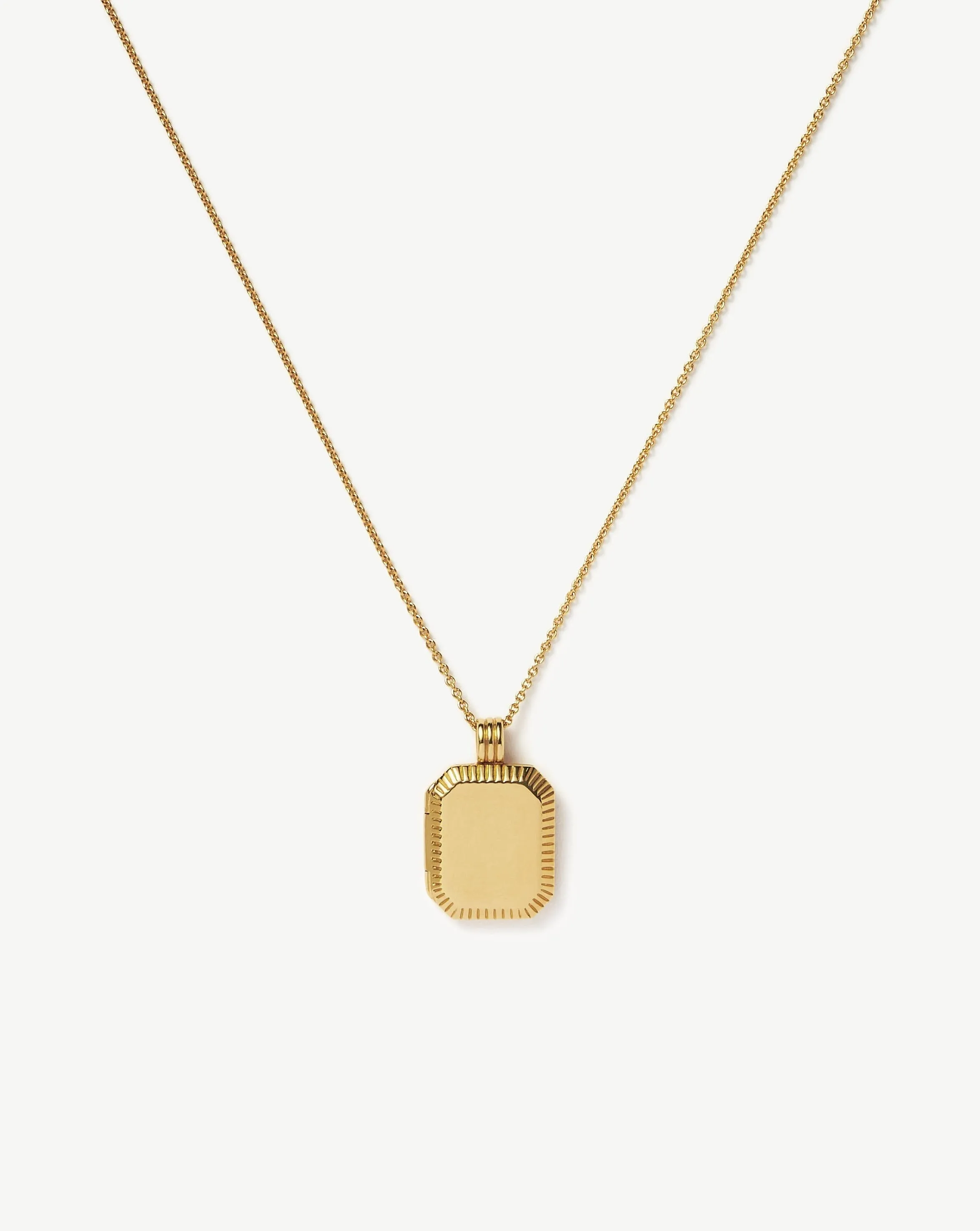 Engravable Square Ridge Locket Pendant Necklace