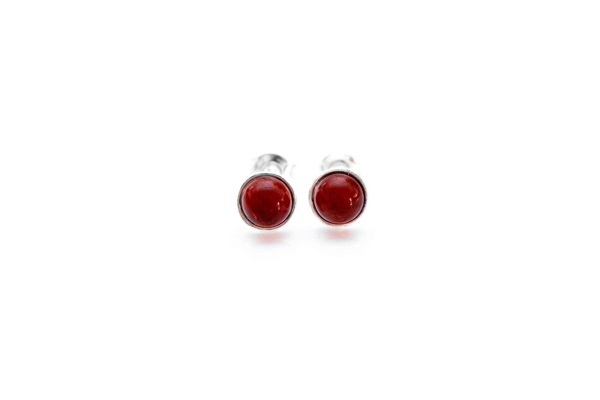 ESSENTIALS Mini Cherry Red Amber Stud Earrings - Minimalist Baltic Amber Jewelry