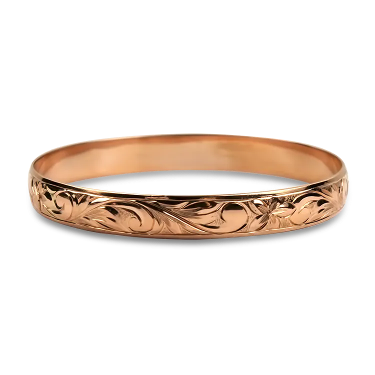 Estate 14K Rose Gold Hawaiian Bangle Bracelet