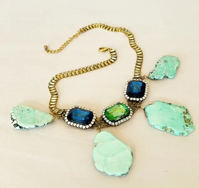 Fabulous 90s statement necklace with large faux gem stones mixed with rhinestone