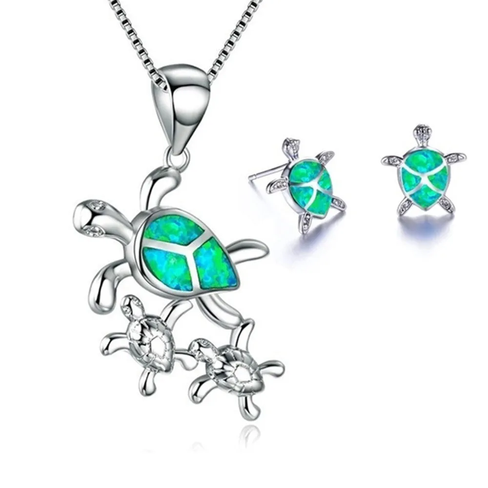 Fashion Opal  Turtle Necklace Earrings Set