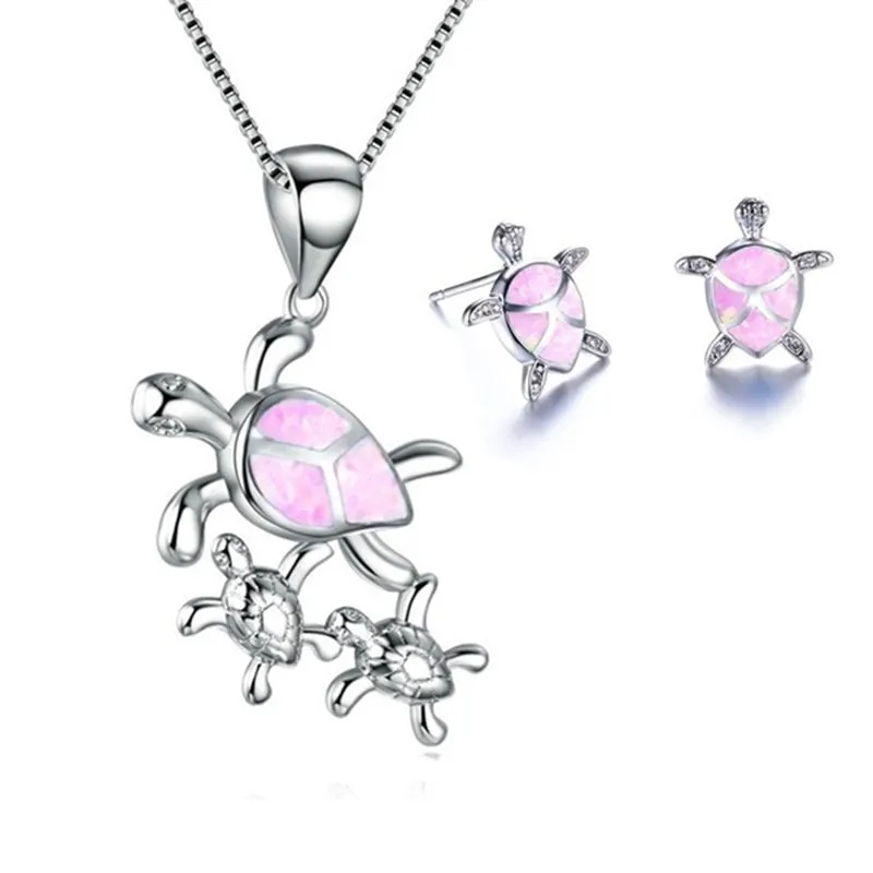 Fashion Opal  Turtle Necklace Earrings Set