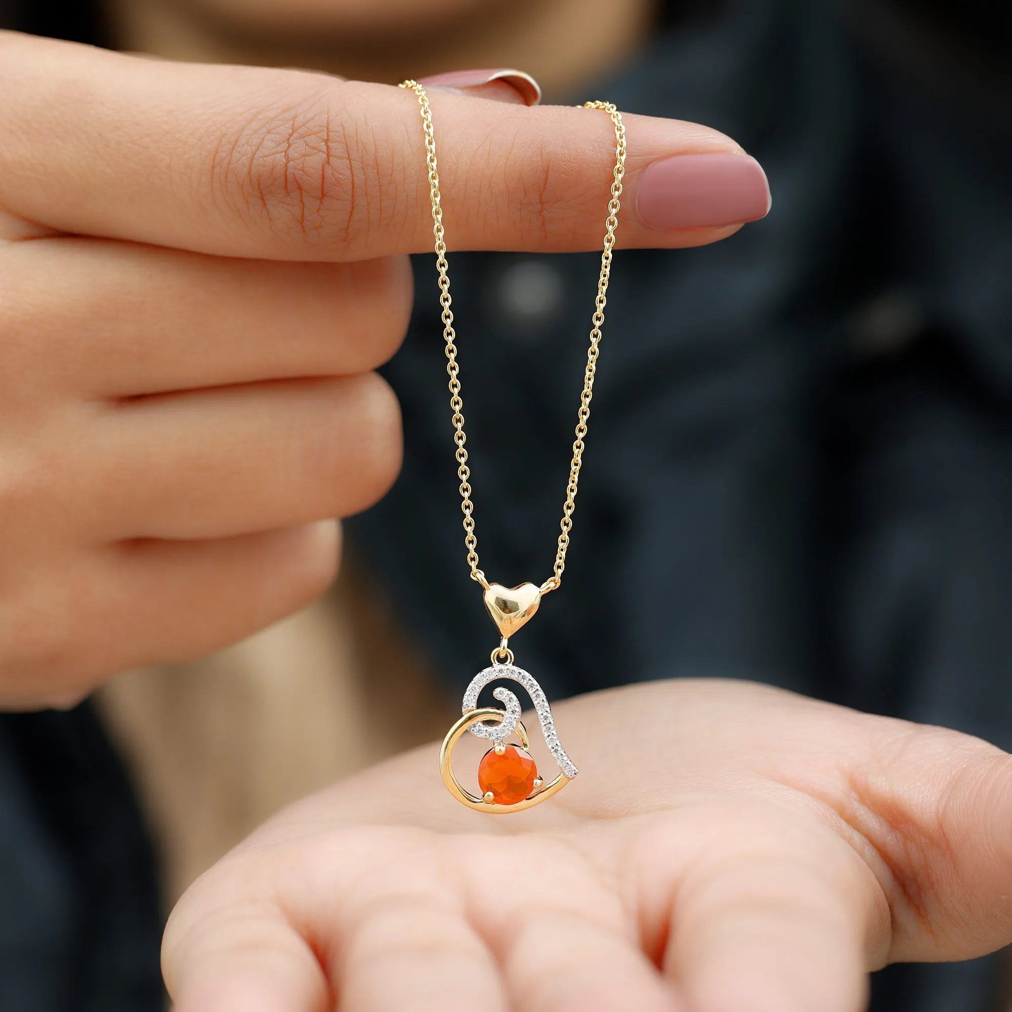 Fire Opal and Diamond Heart Pendant