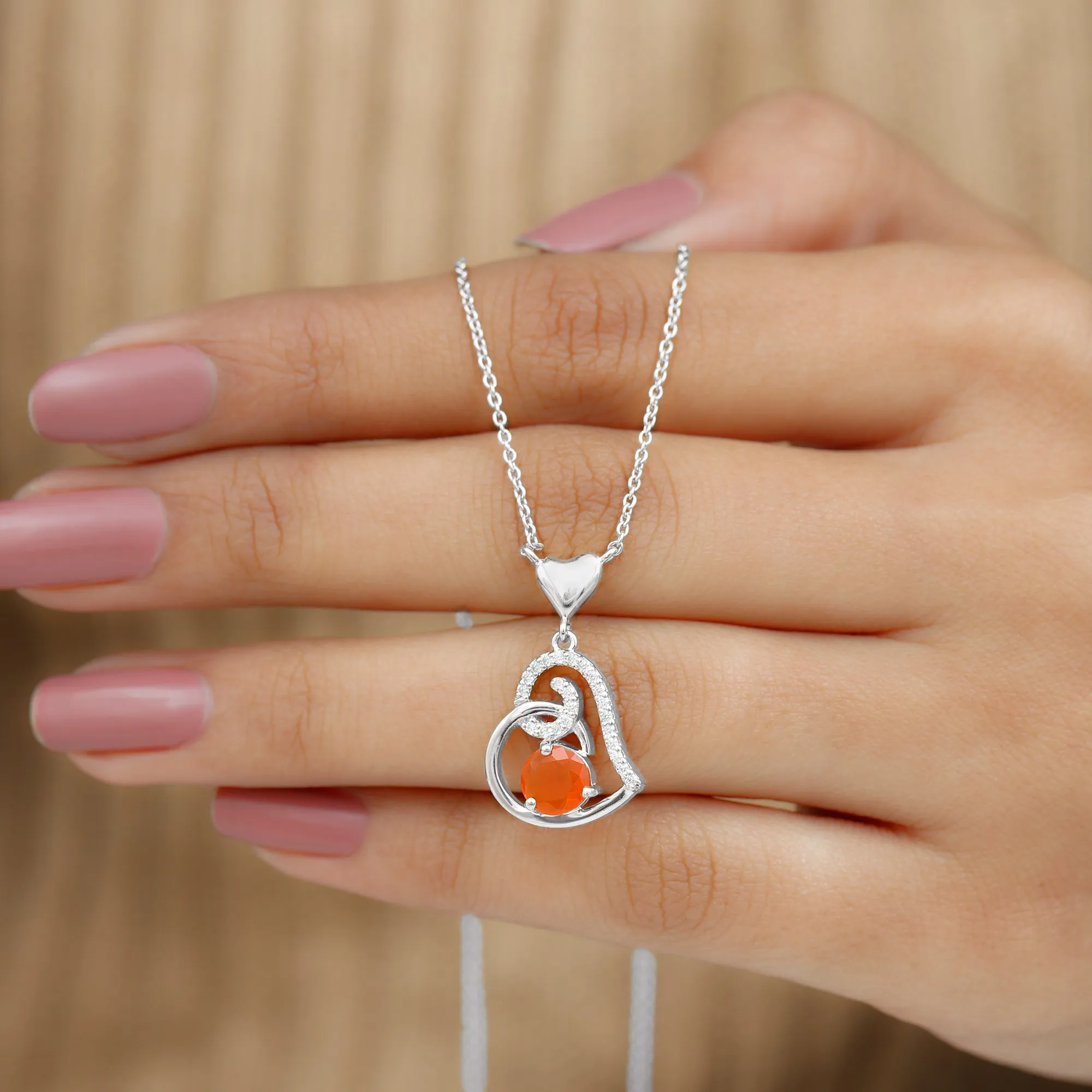 Fire Opal and Diamond Heart Pendant