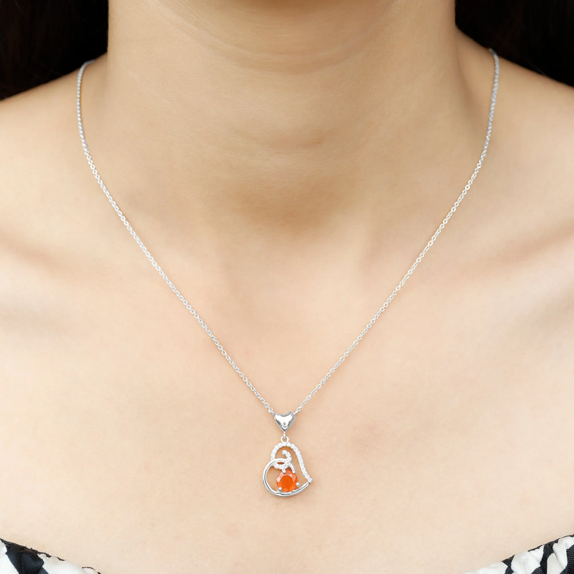 Fire Opal and Diamond Heart Pendant