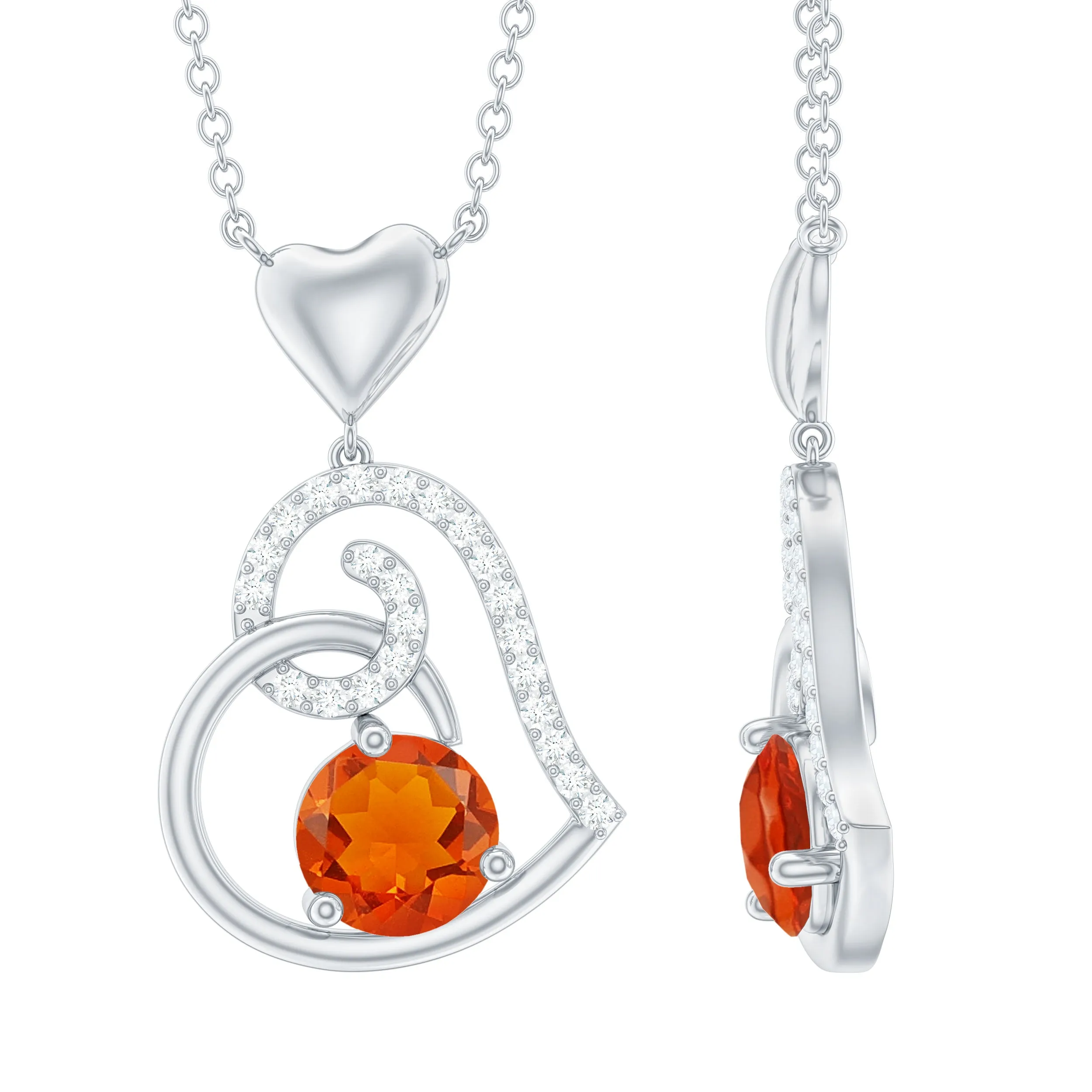 Fire Opal and Diamond Heart Pendant