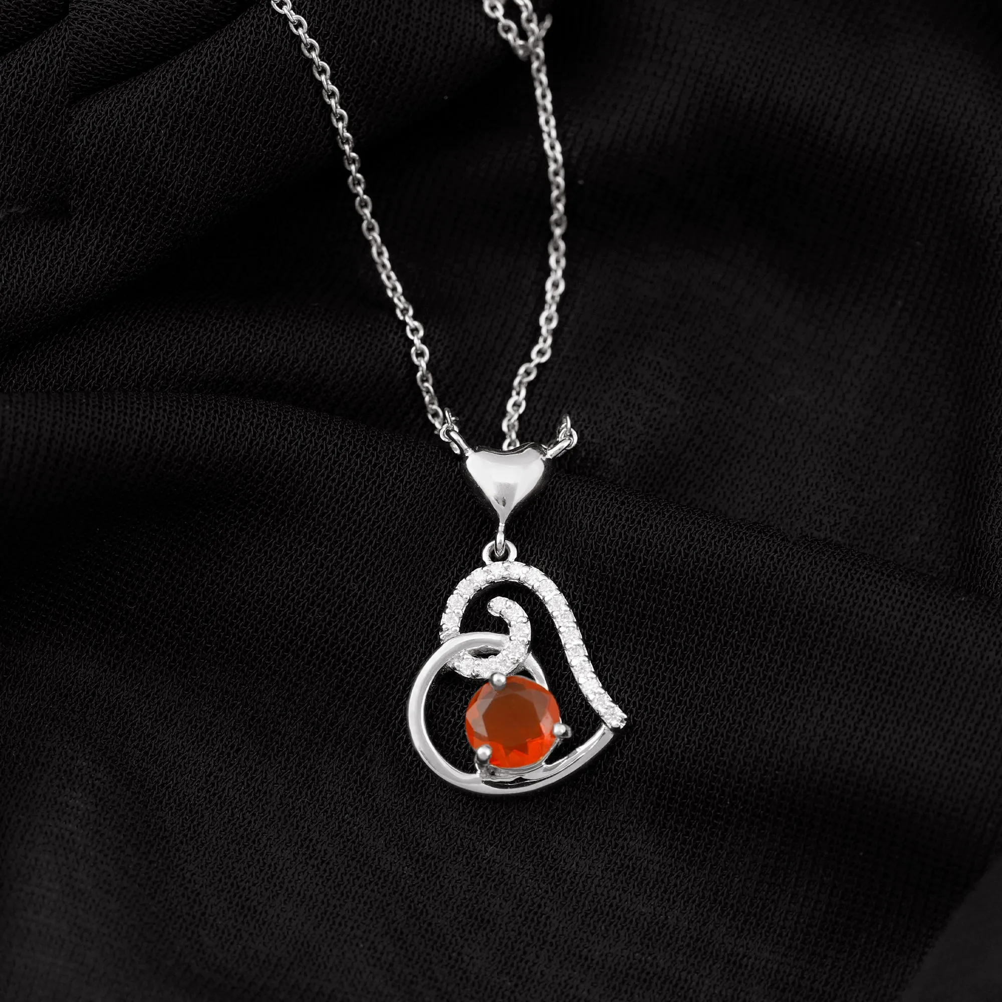 Fire Opal and Diamond Heart Pendant