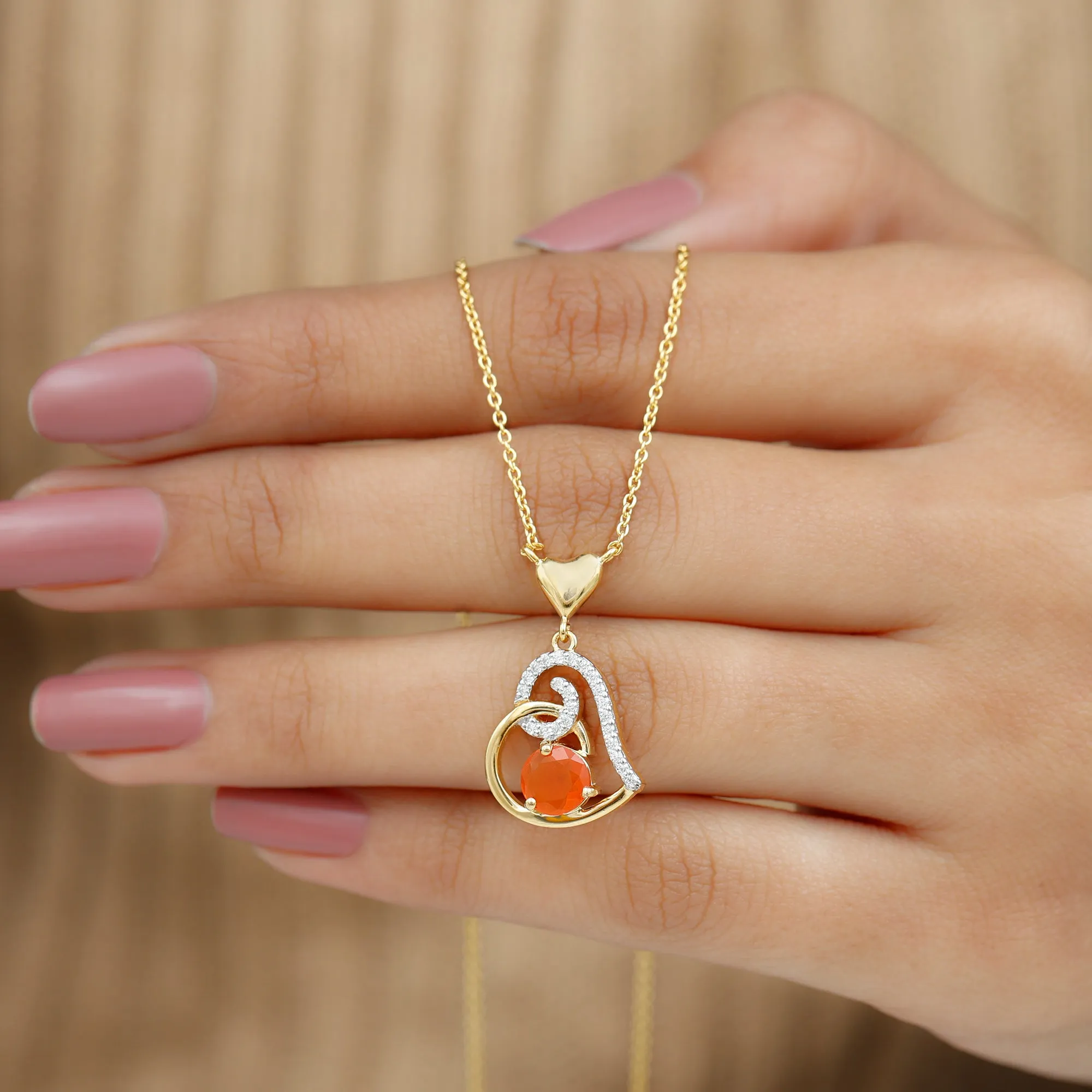 Fire Opal and Diamond Heart Pendant