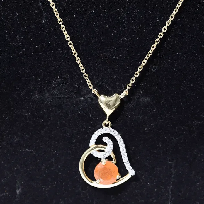 Fire Opal and Diamond Heart Pendant