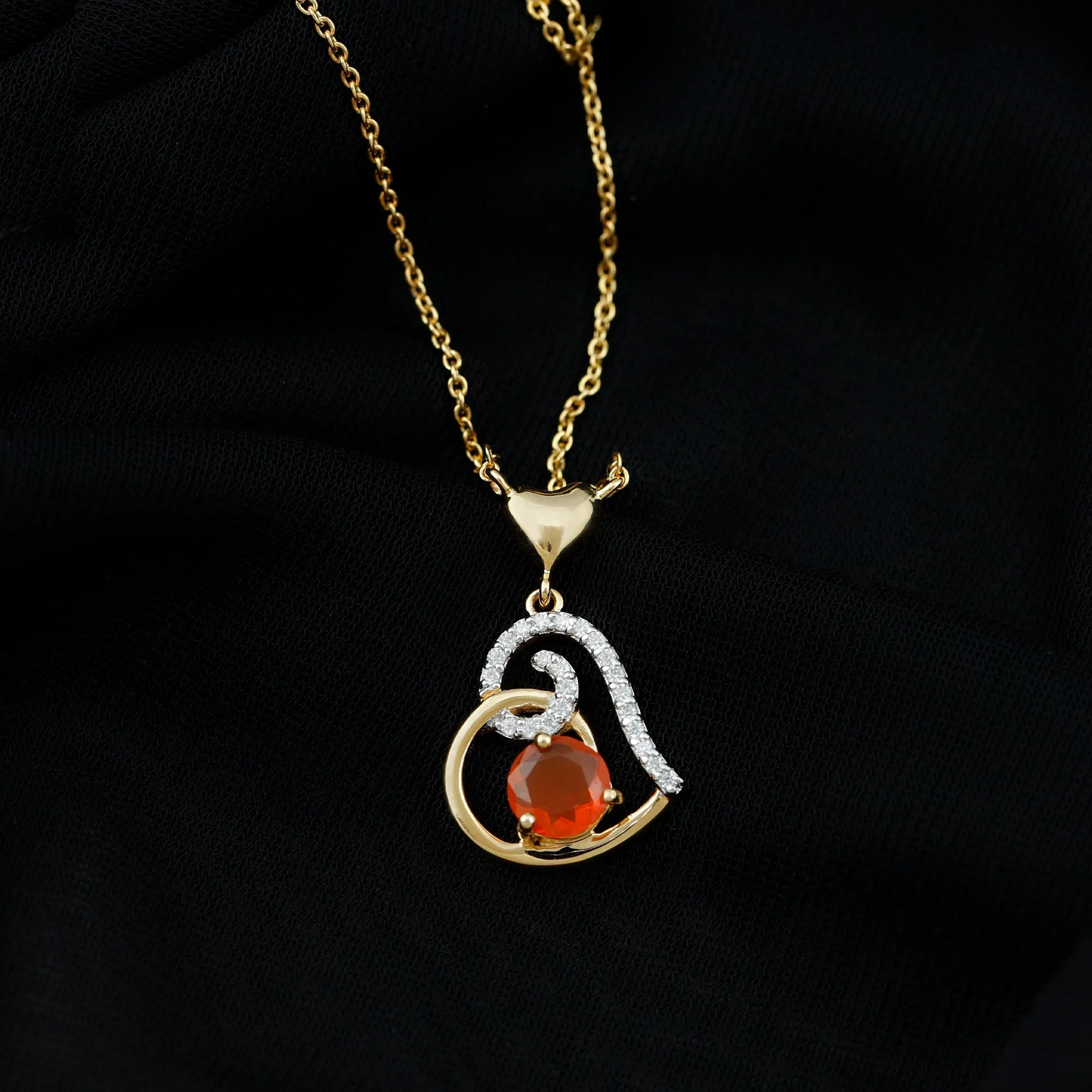 Fire Opal and Diamond Heart Pendant