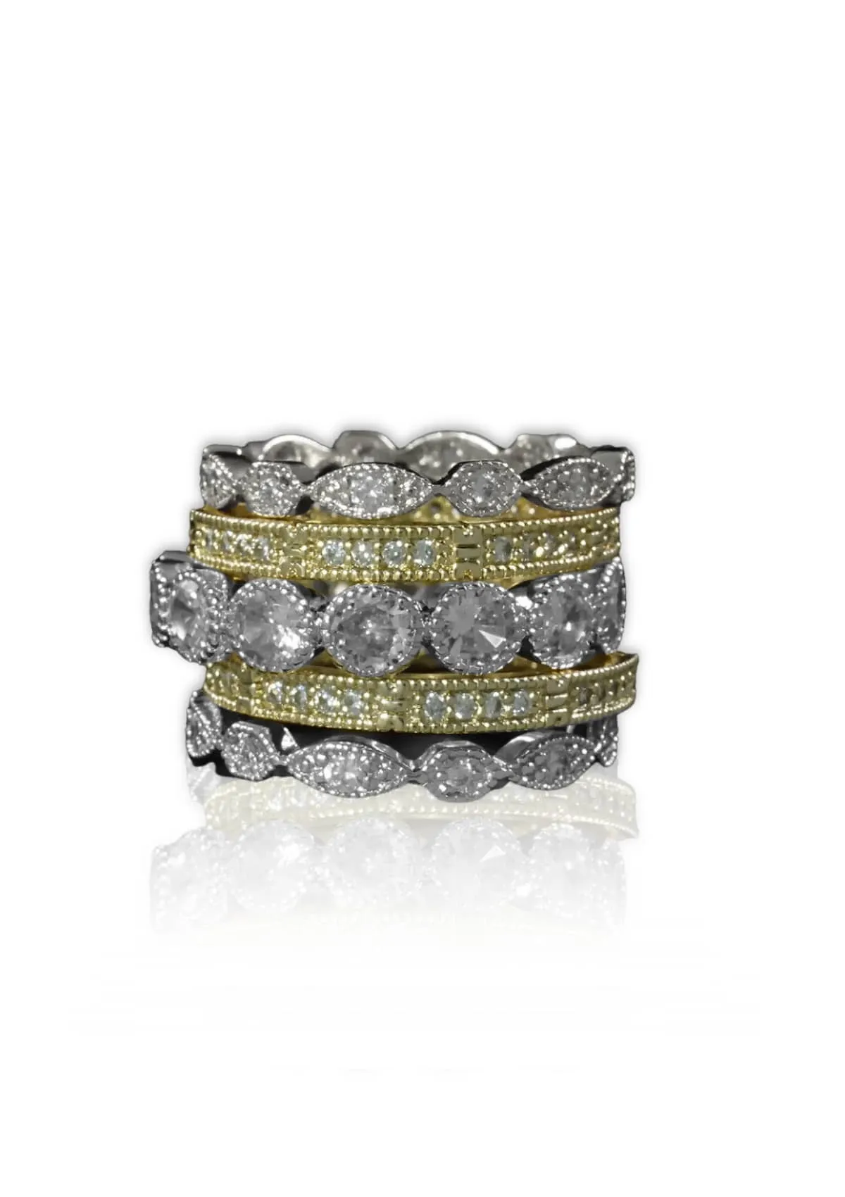 Five Band Stackable Gold Silver Rings