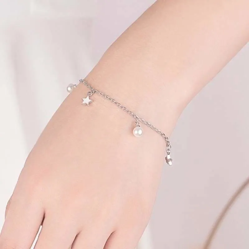 Five-pointed star freshwater pearl Silver bracelet