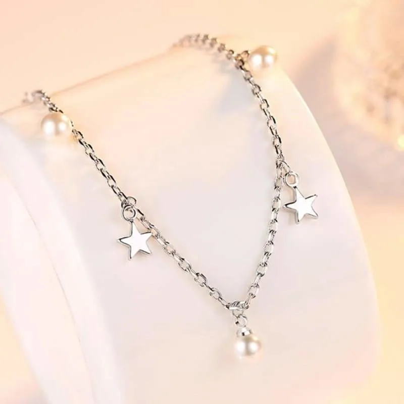 Five-pointed star freshwater pearl Silver bracelet